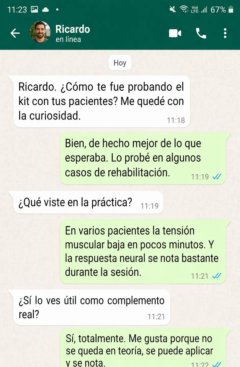 Captura de WhatsApp con relato de Diego sobre calma mental e insomnio