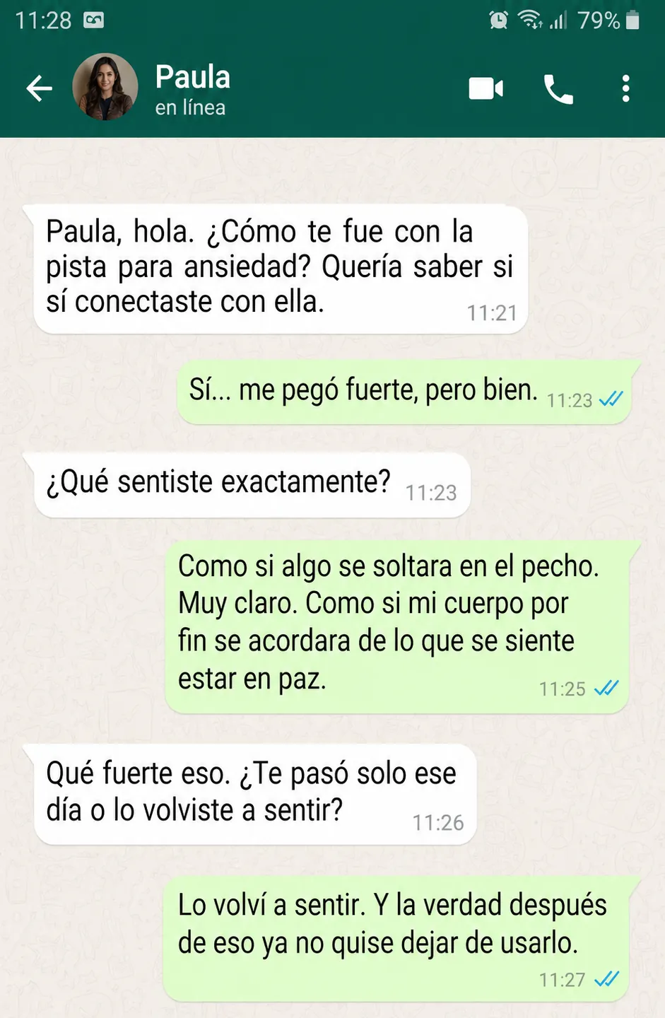 Captura de WhatsApp con relato de Ricardo sobre aplicación con pacientes